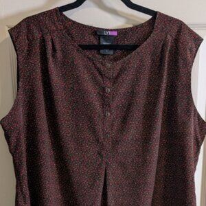 LYS Womens Plus SIze 1X Sleeveless Floral Button Front Blouse